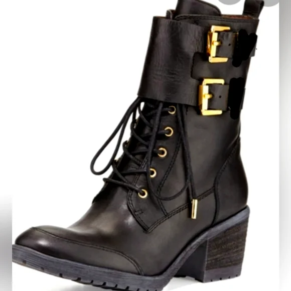 Donald Pilner Combat Boots Black w/ Gold Hardware size 7m - Picture 2 of 10